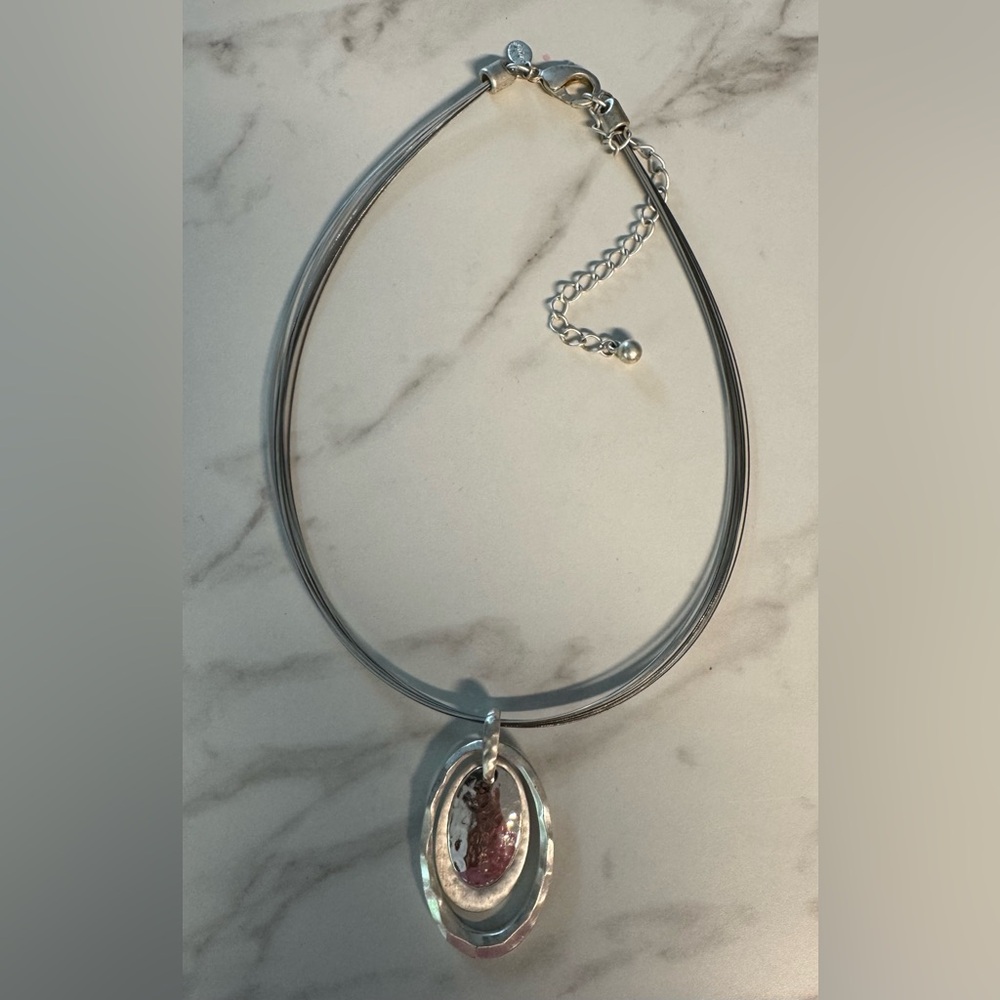 Chico's Silver-Tone Multi-Strand Necklace with Oval Pendant